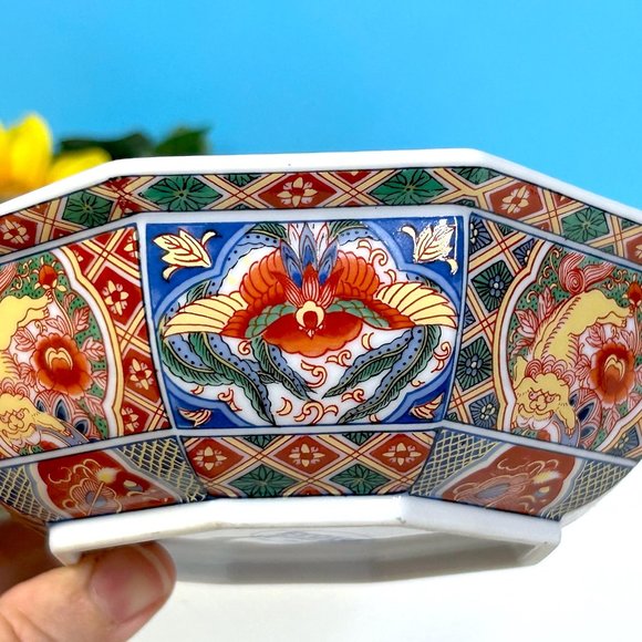Toyo Nishiki Imari Intricate Floral Japanese Porcelain Octagon Shaped Bowl Japan - Picture 5 of 8